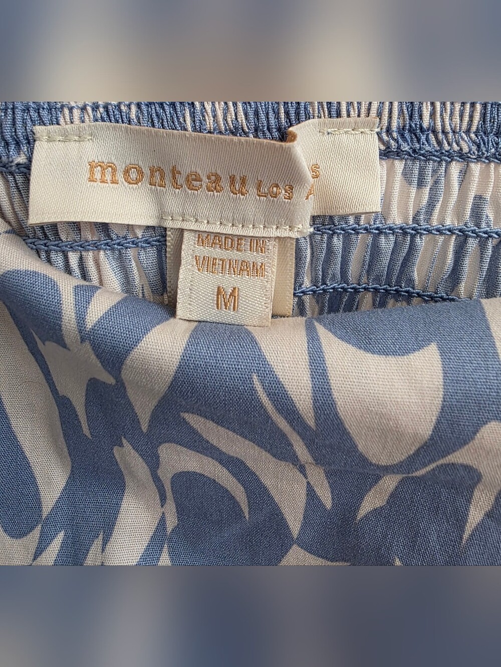Monteau Los Angeles Light Blue and White Abstract Print Midi Dress with Belt - Picture 3 of 4